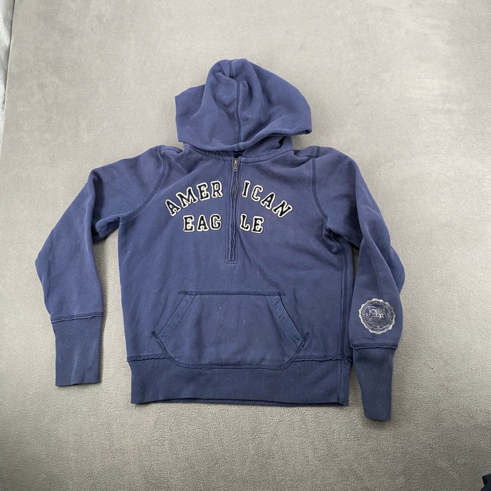American Eagle Vintage Y2K Navy Quarter Zip Hoodie Sweatshirt Mens Medium 6039